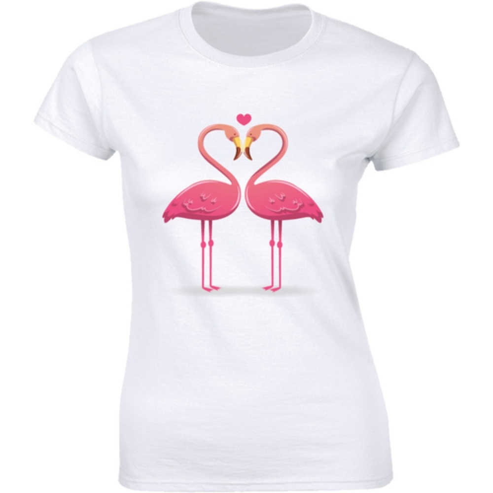Pink Flamingo Bird Couple Shape Heart Tee T-shirt